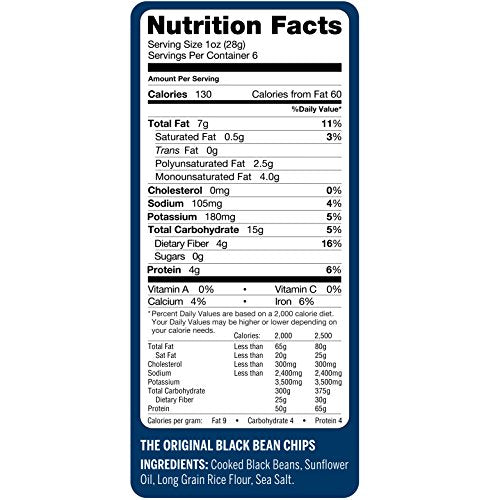 Beanitos Black Bean Chips with Sea Salt, The Healthy, High Protein, Gluten free, and Low Carb Vegan Tortilla Chip Snack, 6 Ounce A Lean Bean Protein Machine for Superfood Snacking At Its Best