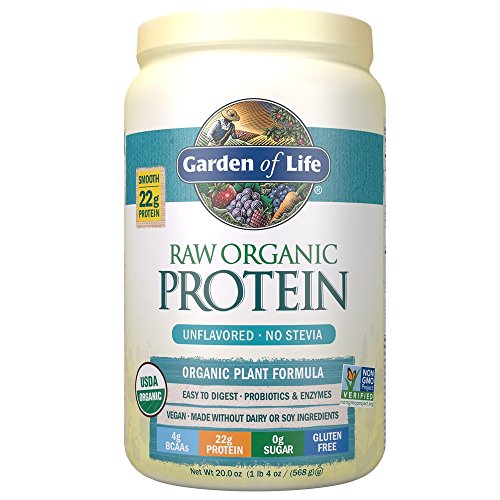 Garden of Life Organic Vegan Protein Powder with Vitamins and Probiotics - Raw Organic Plant Based Protein Shake, Sugar Free, Unflavored, 20.0oz (1 lb 4 oz/568g) Powder