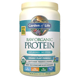 Garden of Life økologisk vegansk proteinpulver med vitaminer og probiotika - rå økologisk plantebasert proteinshake, sukkerfri, uten smak, 568 g pulver.