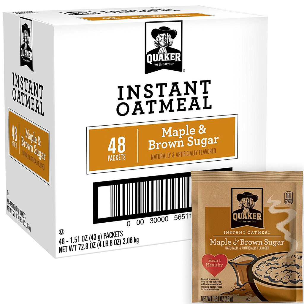 Quaker Instant Oatmeal Maple Brown Sugar, Breakfast Cereal, 48 Packets (Packaging Will Vary)