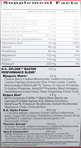 BSN N.O.-XPLODE Pre-Workout Supplement with Creatine, Beta-Alanine, and Energy, Flavor: Blue Raz, 60 Servings