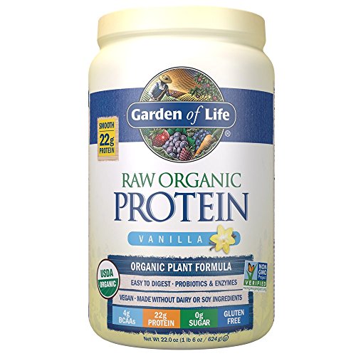 Garden of Life Organic Vegan Protein Powder with Vitamins and Probiotics - Raw Organic Plant Based Protein Shake, Sugar Free, Vanilla 22.0oz (1 lb 6 oz / 624g) Powder