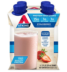 Atkins Ready to Drink Protein-Rich Shake, Strawberry, Gluten Free, 4 Count