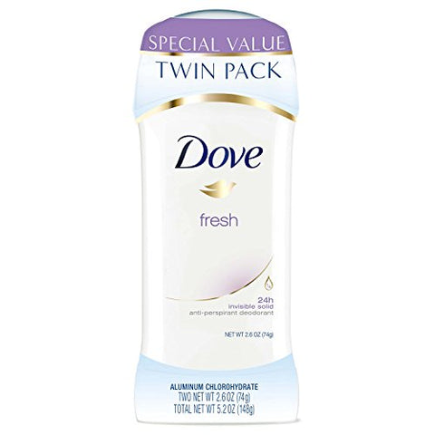 Dove Antiperspirant Deodorant, Fresh 2.6 oz, Twin Pack