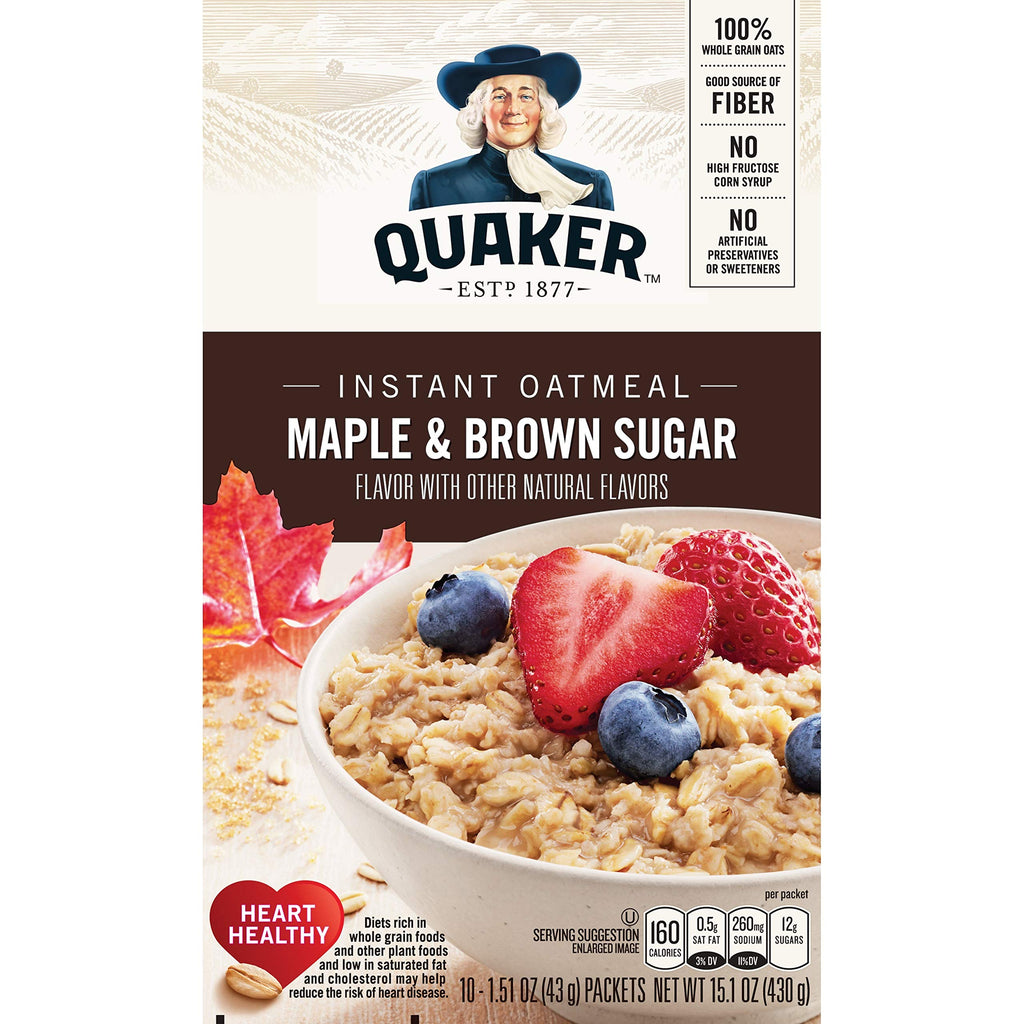 Quaker Maple & Brown Sugar Instant Oatmeal 430 g (Pack of 4)