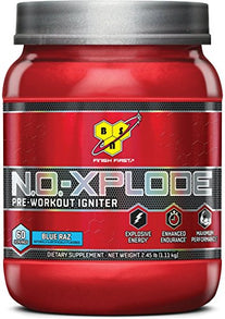 BSN N.O.-XPLODE Pre-Workout Supplement with Creatine, Beta-Alanine, and Energy, Flavor: Blue Raz, 60 Servings