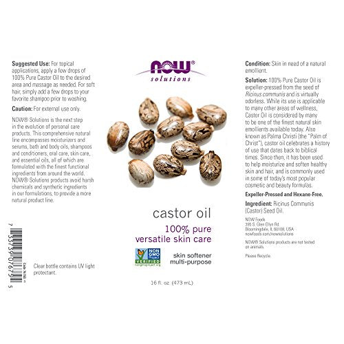 NOW Solutions Castor Oil, 100% Pure, 16-Ounce