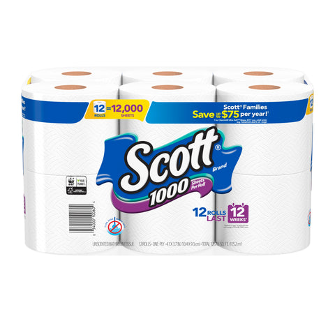 Scott 1000 Toilet Paper, 12 RollsScott 1000 Toilet Paper, 12 Rolls