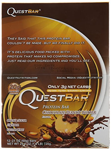 Quest Nutrition Protein Bar, Chocolate Peanut Butter, 2.12 Ounce, 12 Count