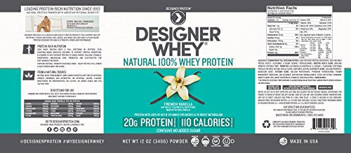 Designer Whey Premium Natural 100% Whey Protein, French Vanilla, 12 Ounce