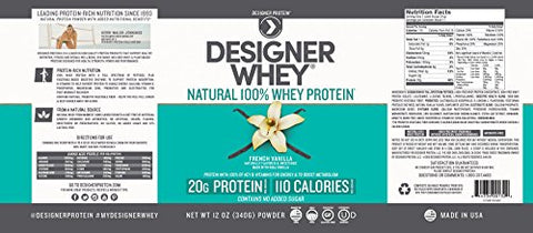 Designer Whey Premium Natural 100% Whey Protein, French Vanilla, 12 Ounce