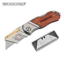 WORKPRO lommekniv med udskiftelige stanley blade i træ, med 10 blade
