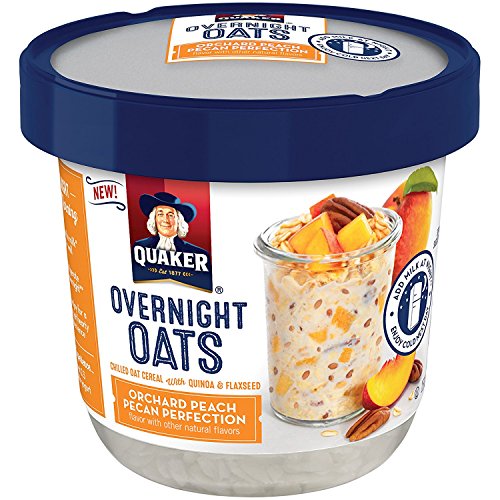 Quaker "Natten over" nyhed. Med fersken, 12 kopper á 72 gram  |  Quaker Overnight Oats, Orchard Peach Pecan Perfection, Breakfast Cereal, 2.57oz 12 Cups