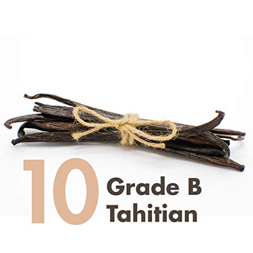 Vanilla Beans (Tahitian) Grade B Whole - Extract - 4 to 6 inches for Extract, Baking, Coffee, Brewing, Cooking (10 pods) | Vanilie fra Tahiti B kvalitet