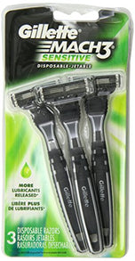 Gillette Mach3 Men's Disposable Razor, Sensitive, 3 Count