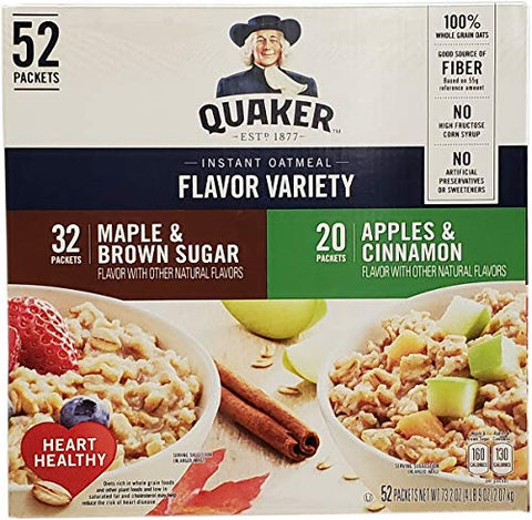 Quaker Instant Oatmeal Flavour Variety Maple & Brown Sugar & Apples & Cinnamon 52 Individual Sachet Box 2.07kg