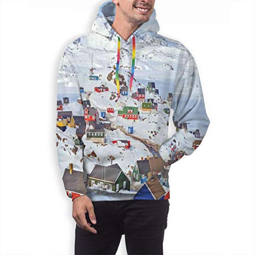 Men's Hoodies 3D Print Pullover Sweatershirt,Snowy Greenland North Scandinavian Peaceful Frozen Winter Nordic Idyllic Image,