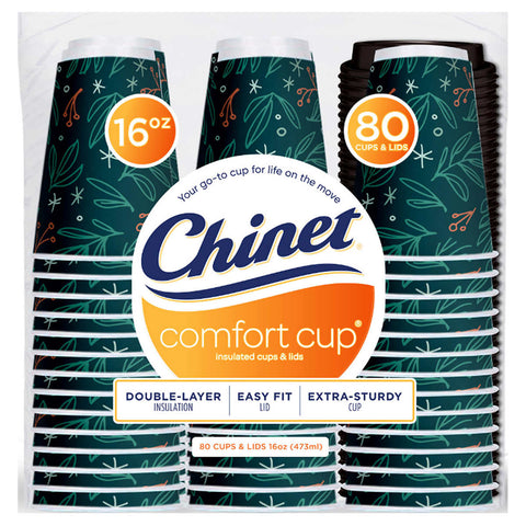 Chinet Comfort isolerede skumkrus med låg og print 80 stk. 450 ml
Chinet Comfort Cup 16 oz Insulated Cups & Lids, Holiday Print, 80-count