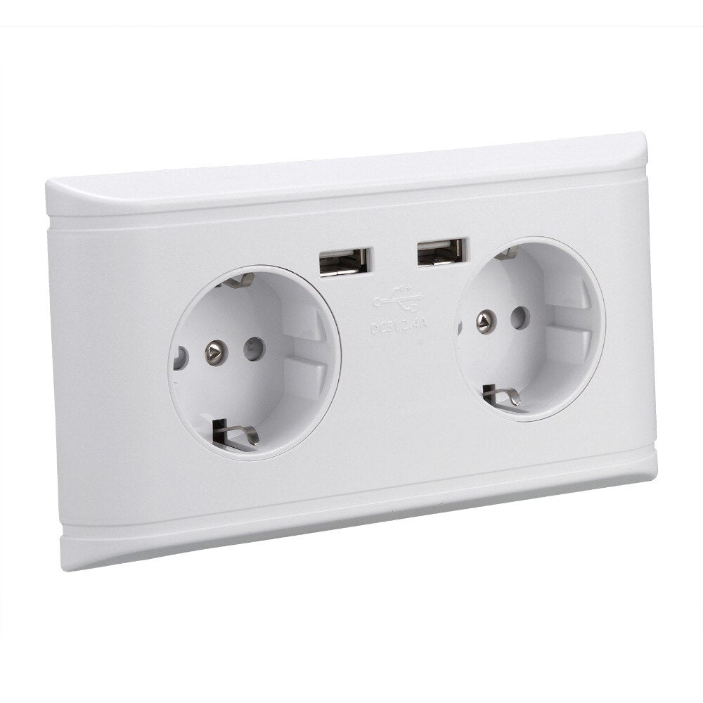 RU warehouse brand new arrival! EU wall power socket 155*84mm 16A Double Wall Power Socket With 2 USB Outlet