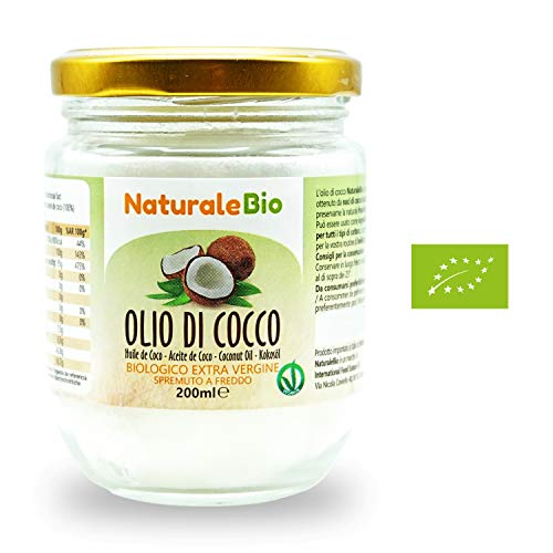 Organic Extra Virgin Coconut Oil 200 ml | Raw Cold Pressed - Pure and 100% Organic | Ideal on Hair, Skin and for Cooking | Native Unrefined Organic | NATURALEBIO®