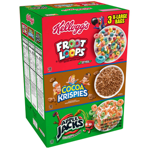 3 forskellige pakker mogenmad 1.6 kg
Kellogg's Cereal, Variety Pack, 3-count