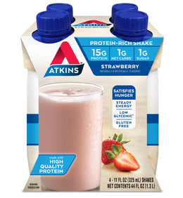 Atkins Ready to Drink Protein-Rich Shake, Strawberry, Gluten Free, 4 Count