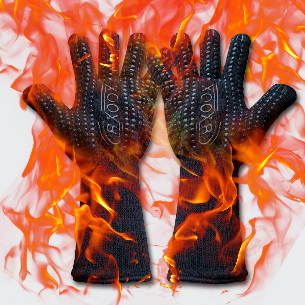 For Kitchen Camping Fireplace Pit Baking Barbecue Outdoor Gants  Heat Resistant Gloves Aramid Silicone Safety Mitts Work Glove