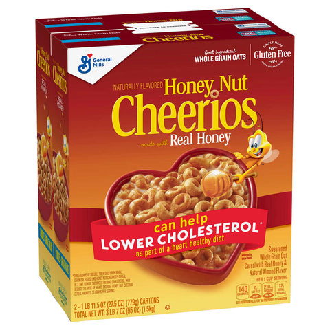 Honey Nut Cheerios, 1.5 kg i to pakker. 
Cheerios Cereal, Honey Nut, 27.5 oz, 2-count