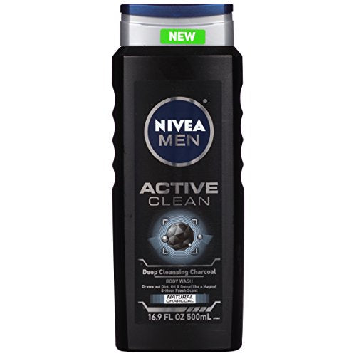 Nivea for Men Active Clean Body Wash, Natural Charcoal, 16.9 Fluid Ounce