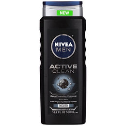 Nivea for Men Active Clean Body Wash, Natural Charcoal, 16.9 Fluid Ounce