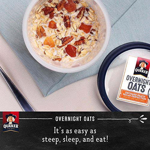 Quaker "Natten over" nyhed. Med fersken, 12 kopper á 72 gram  |  Quaker Overnight Oats, Orchard Peach Pecan Perfection, Breakfast Cereal, 2.57oz 12 Cups - Free + Shipping