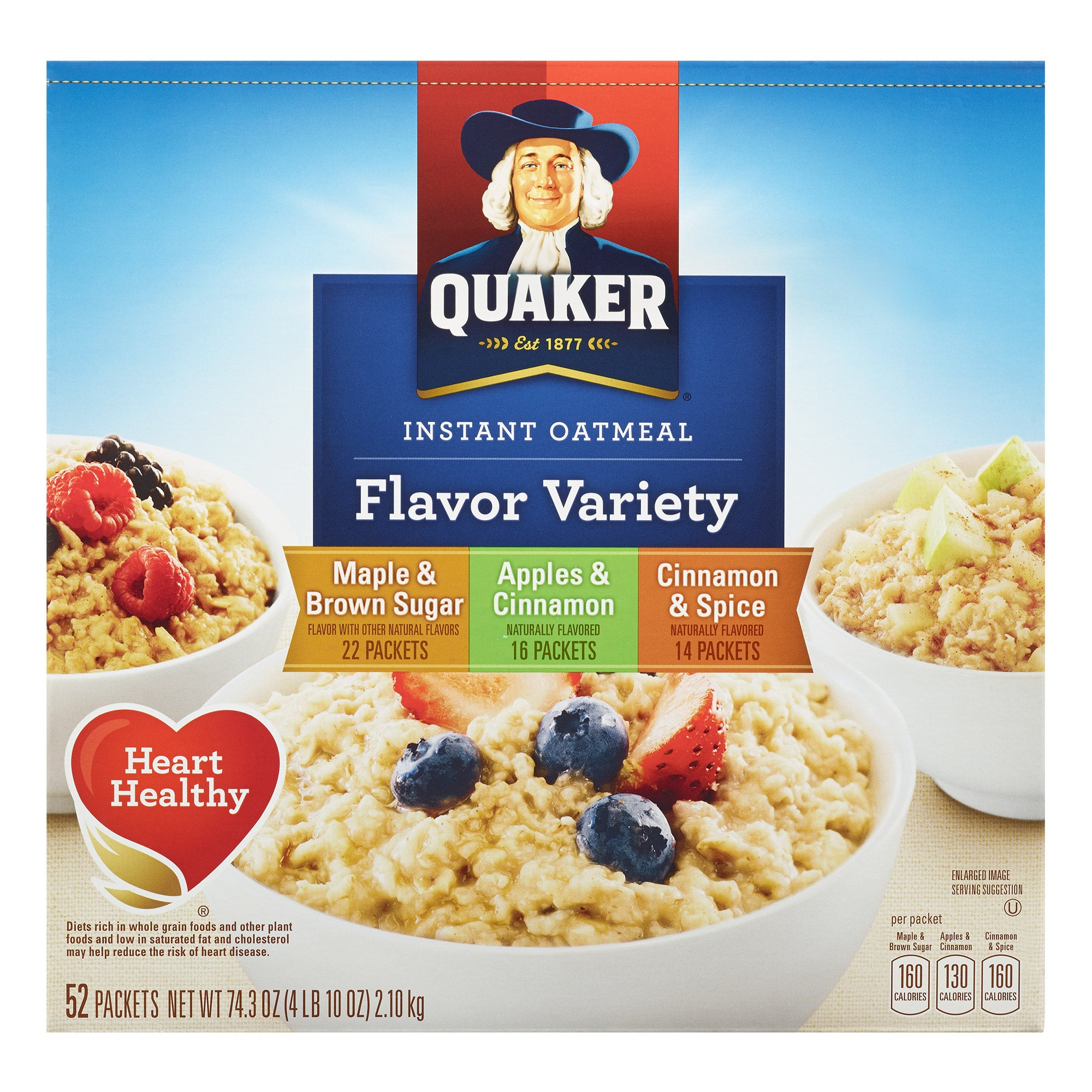Quaker Instant Havregryn Flavored Hot Cereal Variety Pack, 52-count