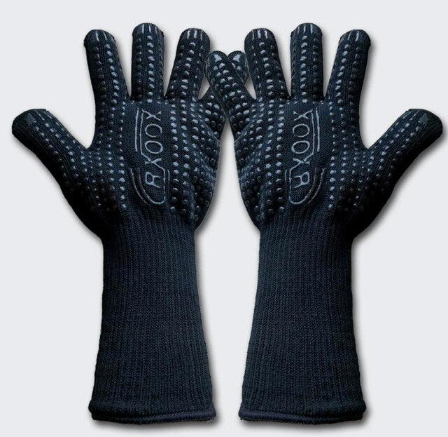 For Kitchen Camping Fireplace Pit Baking Barbecue Outdoor Gants  Heat Resistant Gloves Aramid Silicone Safety Mitts Work Glove